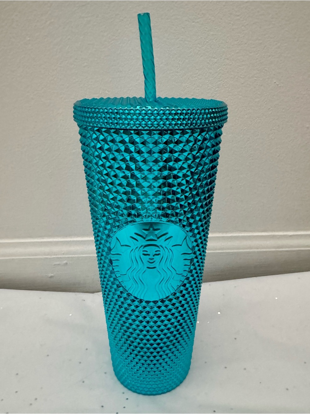 Starbucks Chrome Turquoise 24 oz Reusable Cold Cup with Straw